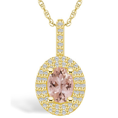 Morganite (1-1/7 Ct. T.W.) and Diamond (1/2 Ct. T.W.) Halo Pendant Necklace in 14K Yellow Gold