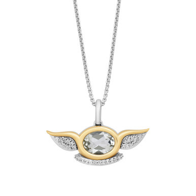 Grogua Diamond and Green Quartz Pendant Necklace (1/10 ct. t.w.) in 10K Yellow Gold and Sterling Silver