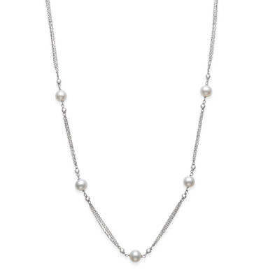 Cultured Freshwater Pearl 7-8mm Tin Cup Station Necklace in Sterling Silver, 18"