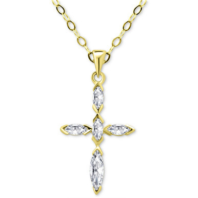 Cubic Zirconia Marquise Cross Pendant Necklace in 18k Gold-Plated Sterling Silver, 16" + 2" extender, Created for Macy's