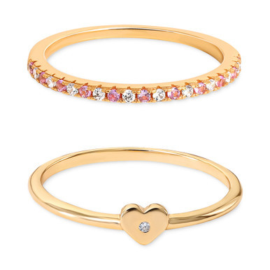 2-Pc. Set Pink & White Cubic Zirconia Heart Stack Rings in Gold-Plated Sterling Silver, Created for Macy's