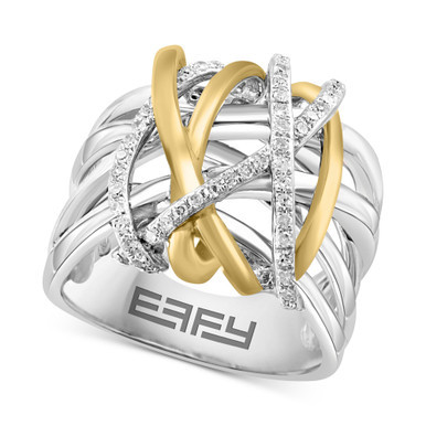 EFFY® Diamond Contrasting Intertwined Crisscross Ring (1/4 ct. t.w.) in Sterling Silver & 14k Gold-Plate