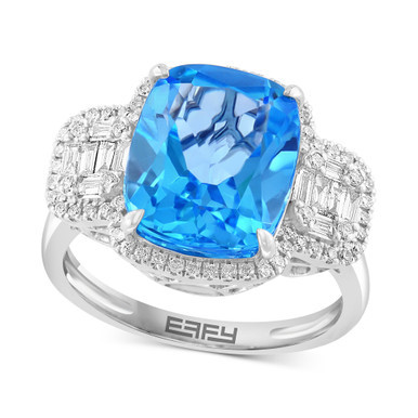 EFFY® London Blue Topaz (6-5/8 ct. t.w.) & Diamond (3/8 ct. t.w.) Statement Ring in 14k White Gold