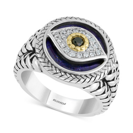 EFFY® Men's Multi-Gemstone & Diamond (1/10 ct. t.w.) Evil Eye Ring in Sterling Silver & 14k Gold