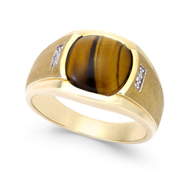 Men's Tiger Eye (10mm) and Diamond Accent Ring in 10k Gold