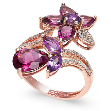 Bordeaux by EFFY® Multi-Stone (5-1/4 ct. t.w.) and Diamond (1/5 ct. t.w.) Flower Ring  in 14k Rose Gold
