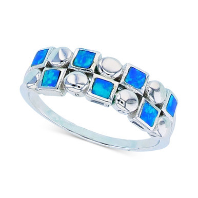 Lab-Created Blue Opal Inlay Ring in Sterling Silver