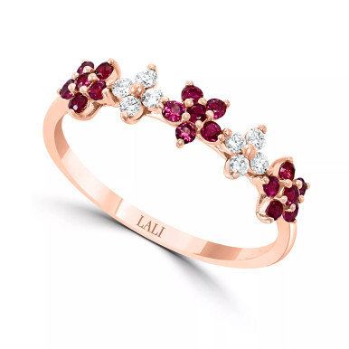 Ruby (3/8 ct. t.w.) & Diamond (1/6 ct. t.w.) Flower Band in 14k Rose Gold