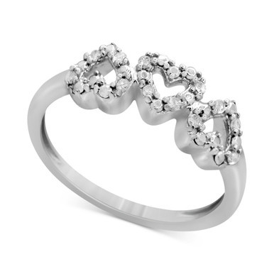 Diamond Triple Heart Ring (1/10 ct. t.w.) in Sterling Silver