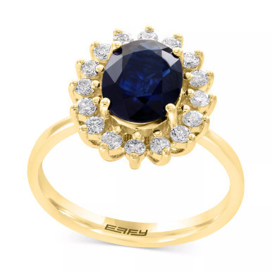 EFFY® Sapphire (1-7/8 ct. t.w.) & Diamond (3/8 ct. t.w.) Halo Ring in 14k Gold (Also available in Emerald)