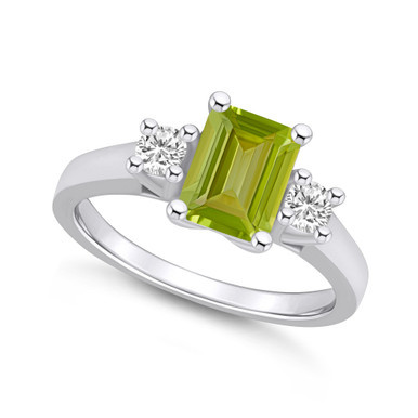 Peridot and Diamond Ring (1-3/4 ct.t.w and 1/4 ct.t.w) 14K White Gold
