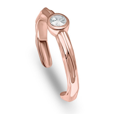 Bezel Set Solitaire Cubic Zirconia Toe Ring, 18K Rose Gold Over Silver