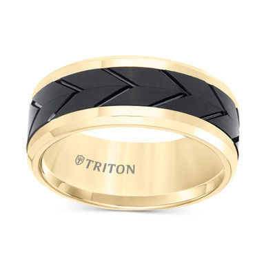 Men's Black Tread Design Band in Tungsten Carbide