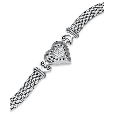 Diamond Mesh Heart Bracelet in Sterling Silver (1/6 ct. t.w.)