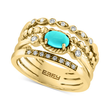 EFFY® Turquoise & Diamond (1/6 ct. t.w.) Multirow Ring in 14k Gold