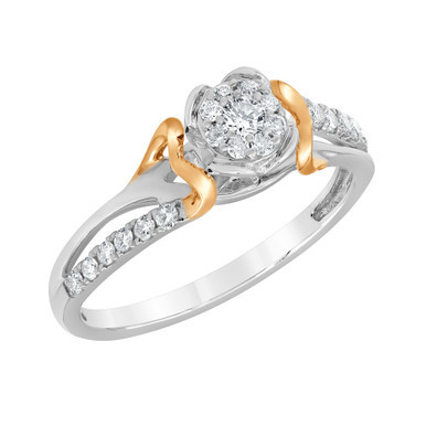 Diamond Floral Cluster Two-Tone Ring (1/4 ct. t.w.) in Sterling Silver & 14k Rose Gold