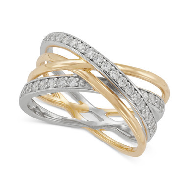 Cubic Zirconia Multirow Crossover Ring in Sterling Silver & 14k Gold-Plate