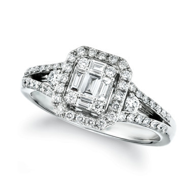 Couture® Vanilla Diamond Baguette Cluster Halo Ring (5/8 ct. t.w.) in Platinum