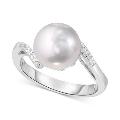 Cultured Freshwater Pearl (10 mm) & Lab-Created White Sapphire (1/3 ct. t.w.) Ring in Sterling Silver