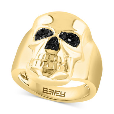 EFFY® Men's Black Spinel Skull Ring (1/3 ct. t.w.) in 14k Gold-Plated Sterling Silver