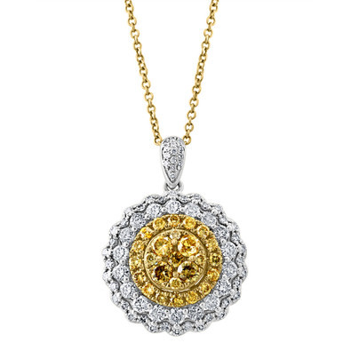 EFFY® Multicolor Diamond (5/8 ct. t.w.) & White Diamond (7/8 ct. t.w.) Halo Cluster 18" Pendant Necklace in 14k Two-Tone Gold