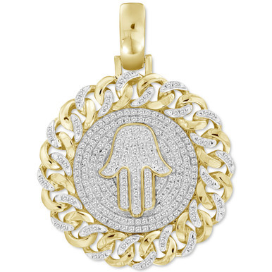 Diamond Hamsa Hand Chain Link Disc Pendant (1/2 ct. t.w.) in 10k Gold