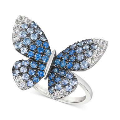 Denim Ombré (1-3/4 ct. t.w.) & White Sapphire (1/3 ct. t.w.) Butterfly Ring in 14k White Gold