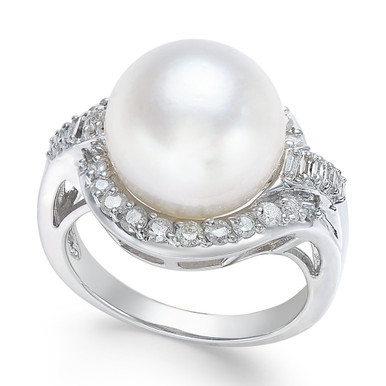 Cultured South Sea Pearl (12mm) and Diamond (5/8 ct. t.w.) Ring in 14k White Gold