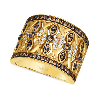 Chocolate Diamond (5/8 ct. t.w.) & Nude Diamond (1/4 ct. t.w.) Openwork Wide Ring in 14k Gold