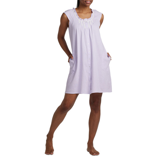 Women's Short Sleeve Short Knit Dot Printed Gown