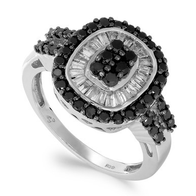 Sterling Silver Black (5/8 ct. t.w.) and White Diamond (3/8 ct. t.w.) Ring