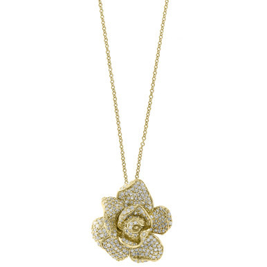 Pavé Rose by EFFY® Diamond Flower Pendant Necklace in 14k Yellow Gold (1 1/3 ct. t.w.)