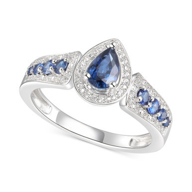 Sapphire (3/4 ct. t.w.) & Diamond (1/10 ct. t.w.) Pear Shaped Ring in Sterling Silver