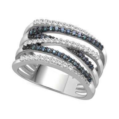 Blue Diamond (1/4 ct. t.w.) & White Diamond (1/4 ct. t.w.) Multirow Statement Ring in Sterling Silver