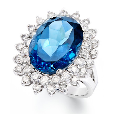 14k White Gold Ring, London Blue Topaz (12 ct. t.w.) and Diamond (1-5/8 ct. t.w.) Oval Ring