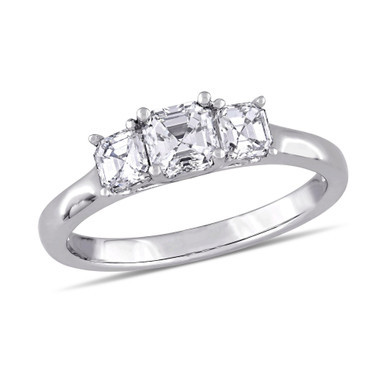 Asscher- Cut Certified Diamond (1 ct. t.w.) 3- Stone Engagment Ring in 14k White Gold