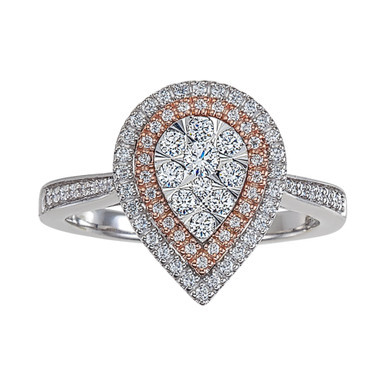 Diamond Two-Tone Teardrop Cluster Ring (1/2 ct. t.w.) in 14k White & Rose Gold