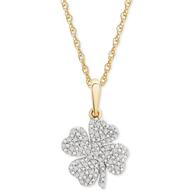 Diamond Clover 18" Pendant Necklace (1/10 ct. t.w.) in 10k Gold, Created for Macy's