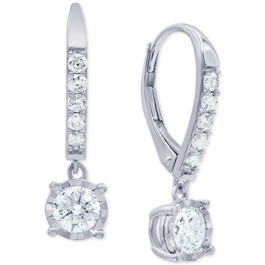 Diamond Drop Leverback Earrings (1 ct. t.w.) in 14k White Gold