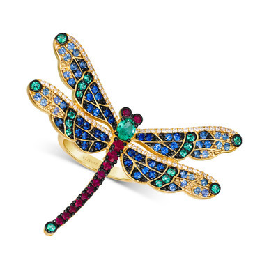 Chocolatier® Multi-Gemstone (2-1/3 ct. t.w.) & Diamond (3/8 ct. t.w.) Dragonfly Ring in 14k Gold
