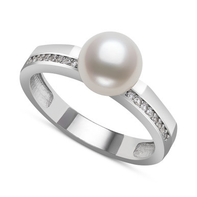 Cultured Freshwater Button Pearl (7mm) & Lab-Created White Sapphire (1/6 ct. t.w.) Ring in Sterling Silver