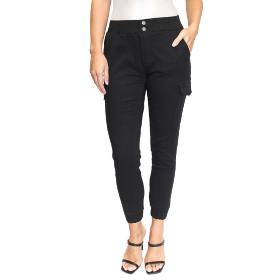 Crave Fame Women's Double-Button High Rise Cargo Jogger Pants