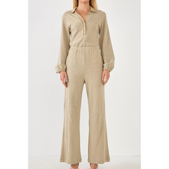 Women's Collared Knit Jumpsuit