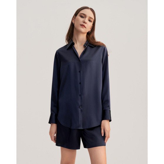 Myrtus Oversized Short Silk Pajama Set for Women