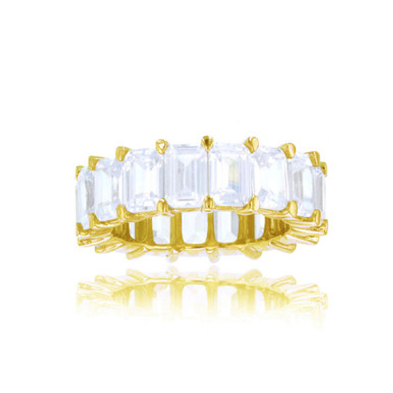 White Emerald Cut Cubic Zirconia Eternity Band in 14k Yellow Gold Plated Sterling Silver