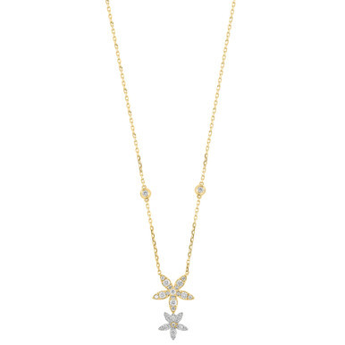EFFY® Yellow Diamond (1/3 ct. t.w.) & White Diamond (1/5 ct. t.w.) Double Flower Drop Pendant Necklace in 14k Two-Tone Gold, 16-3/4" + 1-1/4" extender