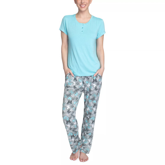 Women's Short Sleeve Henley Top & Pajama Pants Set
