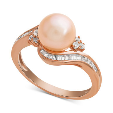 Pink Cultured Freshwater Pearl (8mm) & Diamond (1/4 ct. t.w.) Swirl Ring in 14k Rose Gold