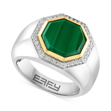 EFFY® Men's Malachite & White Sapphire (1/2 ct. t.w.) Ring in Sterling Silver & 14K Gold-Plate