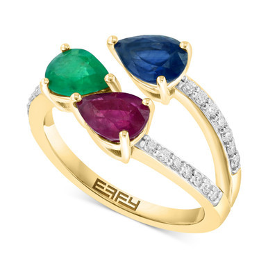 EFFY® Multi-Gemstone (2 ct. t.w.) & Diamond (1/5 ct. t.w.) Bypass Ring in 14k Gold